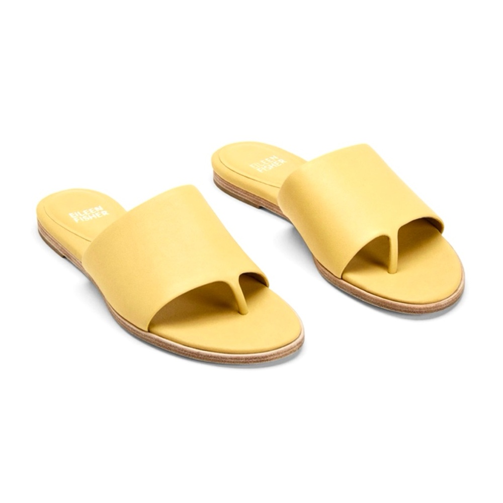 Eileen Fisher Edge Leather Thong Slide Sandals in Butter Yellow 7.5 - Picture 6 of 12
